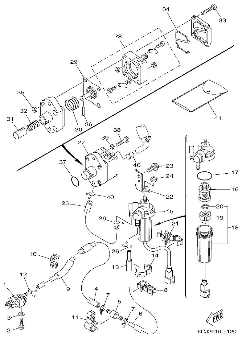 Yamaha F70AET FUEL 1 parts diagram